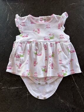 Baby Girl Golf Print Dress Onesie (3–6 Months) – Pink & White